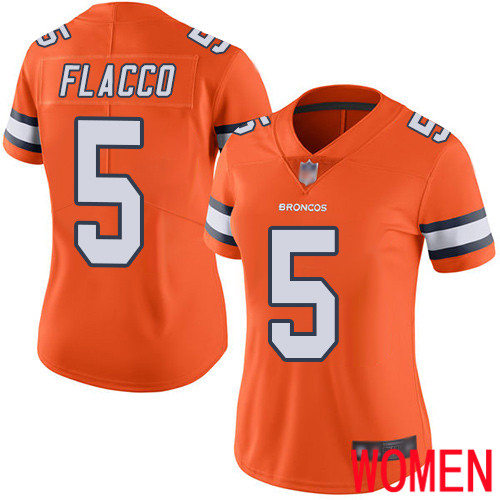 Women Denver Broncos 5 Joe Flacco Limited Orange Rush Vapor Untouchable Football NFL Jersey